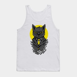 Cat Suit Serious Grey Yellow Tank Top